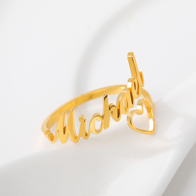 Niestandardowy pierścionek z sercem z imionami - Biżuteria personalizowana z różowego złota - Pierścień BFF ze stali nierdzewnej dla kobiet - Różowa złota biżuteria personalizowana dla par - Wianko - 5