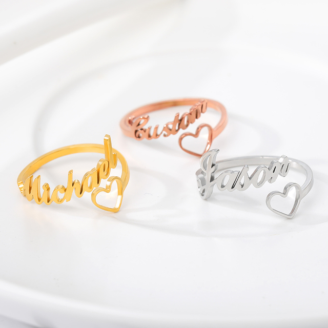 Niestandardowy pierścionek z sercem z imionami - Biżuteria personalizowana z różowego złota - Pierścień BFF ze stali nierdzewnej dla kobiet - Różowa złota biżuteria personalizowana dla par - Wianko - 6