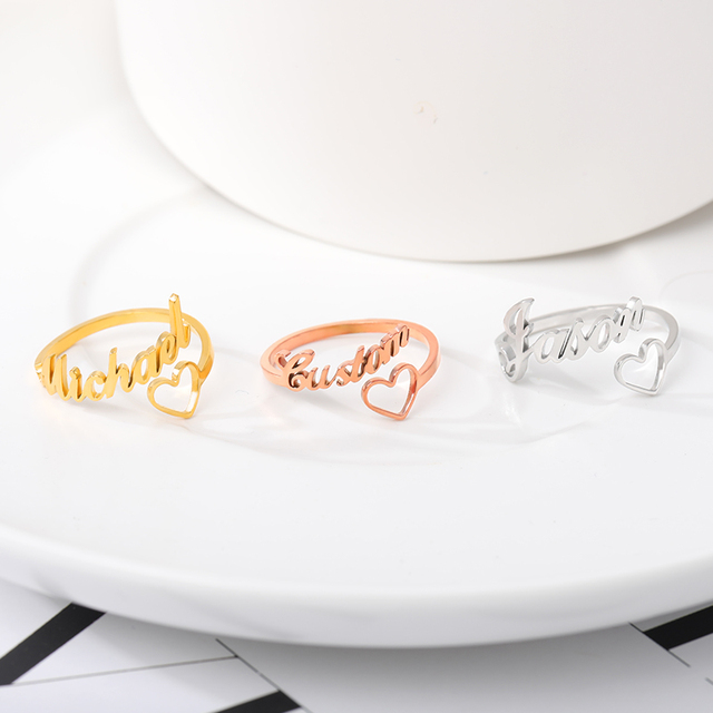 Niestandardowy pierścionek z sercem z imionami - Biżuteria personalizowana z różowego złota - Pierścień BFF ze stali nierdzewnej dla kobiet - Różowa złota biżuteria personalizowana dla par - Wianko - 7