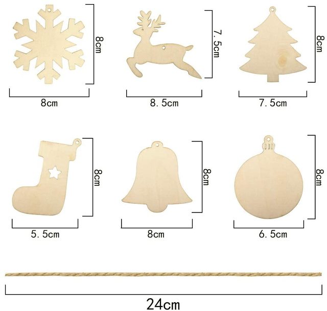 10 sztuk drewnianych pustych zawieszek na choinkę Boże Narodzenie DIY, dekoracje w kształcie wstępnie wywierconych kolek - Wianko - 2