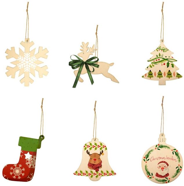 10 sztuk drewnianych pustych zawieszek na choinkę Boże Narodzenie DIY, dekoracje w kształcie wstępnie wywierconych kolek - Wianko - 5