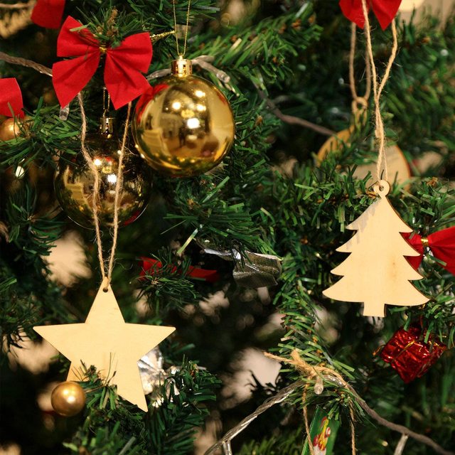 10 sztuk drewnianych pustych zawieszek na choinkę Boże Narodzenie DIY, dekoracje w kształcie wstępnie wywierconych kolek - Wianko - 6