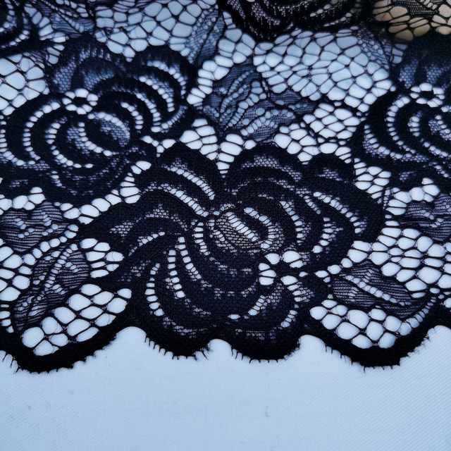 Dekoracyjna czarna koronka z rzęskami - 2 metry, 23 cm, haftowana, idealna do sukien ślubnych i tapicerki - Wianko - 7