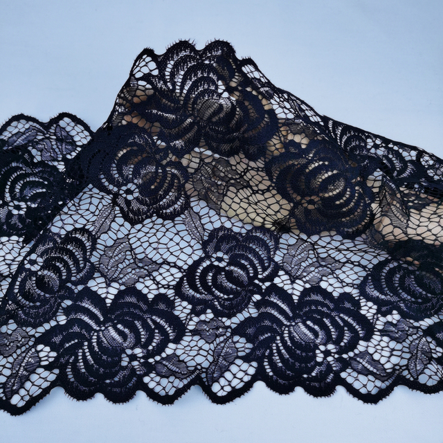 Dekoracyjna czarna koronka z rzęskami - 2 metry, 23 cm, haftowana, idealna do sukien ślubnych i tapicerki - Wianko - 3
