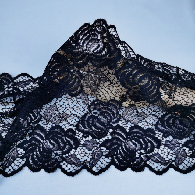 Dekoracyjna czarna koronka z rzęskami - 2 metry, 23 cm, haftowana, idealna do sukien ślubnych i tapicerki - Wianko - 4