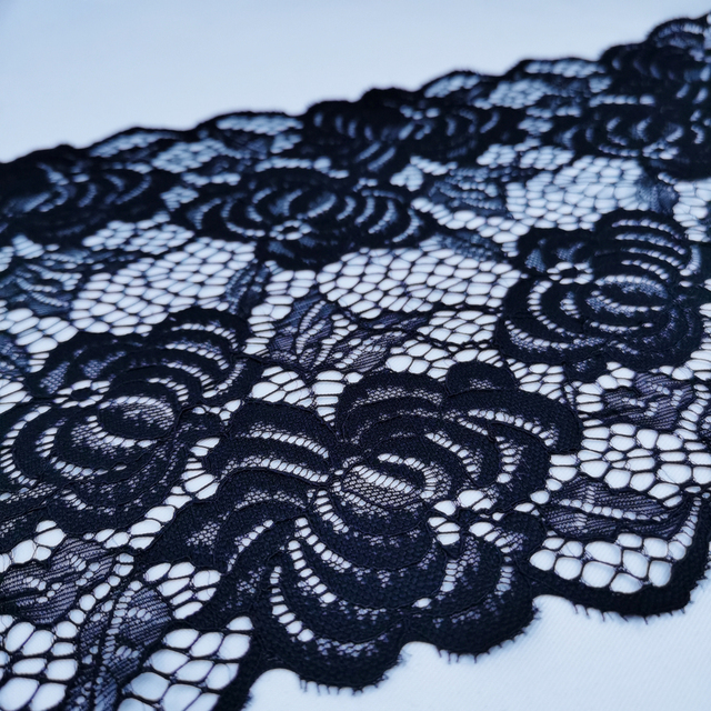 Dekoracyjna czarna koronka z rzęskami - 2 metry, 23 cm, haftowana, idealna do sukien ślubnych i tapicerki - Wianko - 8