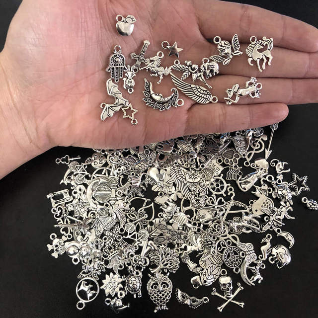 50 sztuk DIY mieszane antyczne srebrne wisiorki koraliki Handmade dla bransoletki, wisiorków, naszyjników, kolczyków i klipów - komponenty do wyrobu biżuterii - Wianko - 3