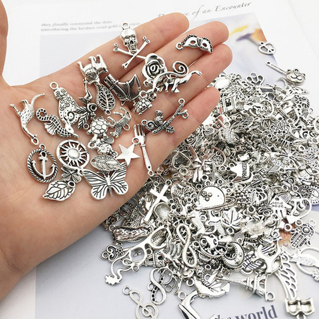 50 sztuk DIY mieszane antyczne srebrne wisiorki koraliki Handmade dla bransoletki, wisiorków, naszyjników, kolczyków i klipów - komponenty do wyrobu biżuterii - Wianko - 1