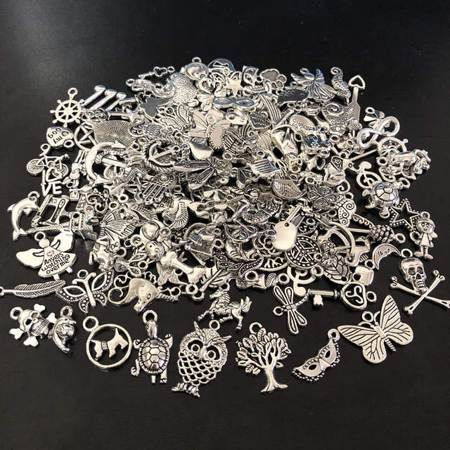 50 sztuk DIY mieszane antyczne srebrne wisiorki koraliki Handmade dla bransoletki, wisiorków, naszyjników, kolczyków i klipów - komponenty do wyrobu biżuterii - Wianko - 6