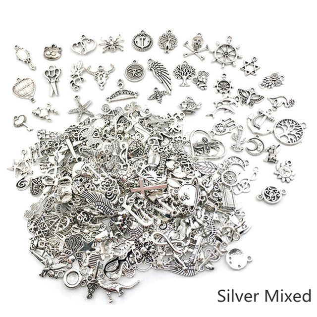 50 sztuk DIY mieszane antyczne srebrne wisiorki koraliki Handmade dla bransoletki, wisiorków, naszyjników, kolczyków i klipów - komponenty do wyrobu biżuterii - Wianko - 5