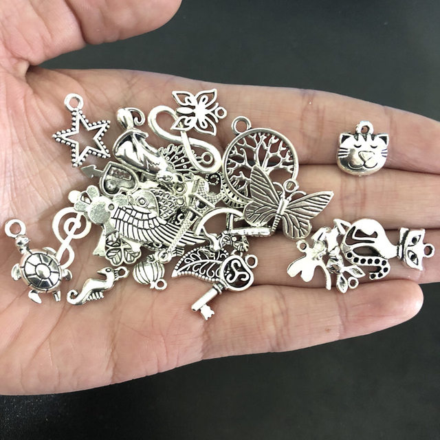 50 sztuk DIY mieszane antyczne srebrne wisiorki koraliki Handmade dla bransoletki, wisiorków, naszyjników, kolczyków i klipów - komponenty do wyrobu biżuterii - Wianko - 2