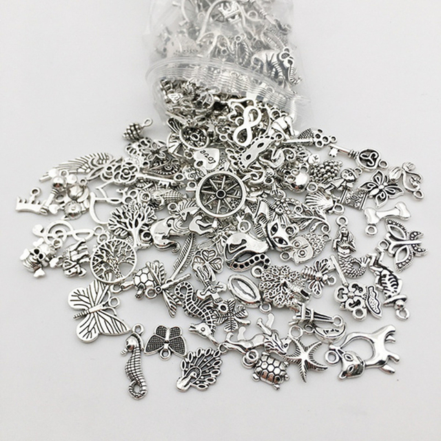 50 sztuk DIY mieszane antyczne srebrne wisiorki koraliki Handmade dla bransoletki, wisiorków, naszyjników, kolczyków i klipów - komponenty do wyrobu biżuterii - Wianko - 4