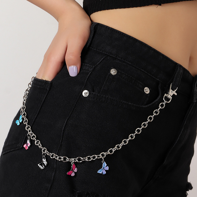 Spodnie dziewczęce łańcuszek motyl Punk Style portfel kieszonkowy Jeans spódnica - Wianko - 3