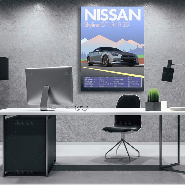 Plakat Nissan Skyline GT-R R35 - Retro Vintage samochód klasyczny (kategoria: Malarstwo i kaligrafia) - Wianko - 5