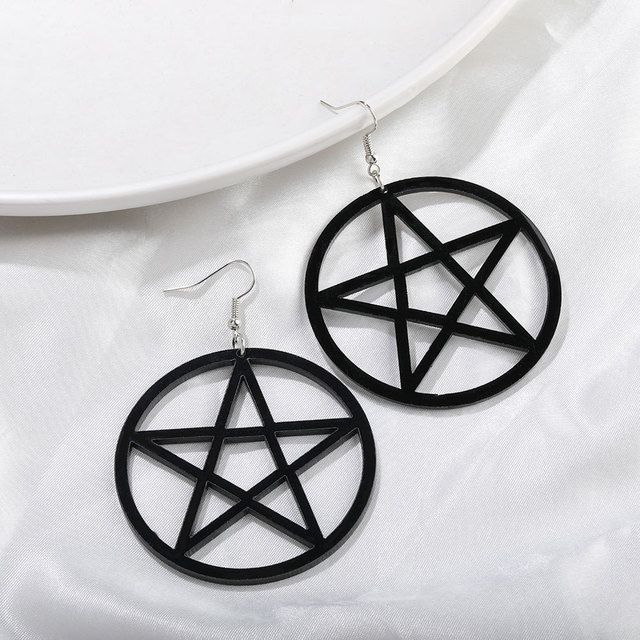 Duże, akrylowe, gwiazdkowe kolczyki w stylu punk z czarnym, dużym pentagramem w kształcie okręgu - wyjątkowe biżuteria dla kobiet - Wianko - 4