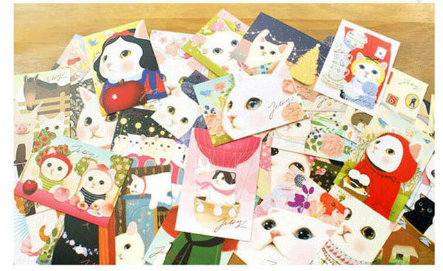 Partia 5 sztuk Vintage ślicznych kotów - kartki z życzeniami/pocztówki świąteczne (H015) - Wianko - 6