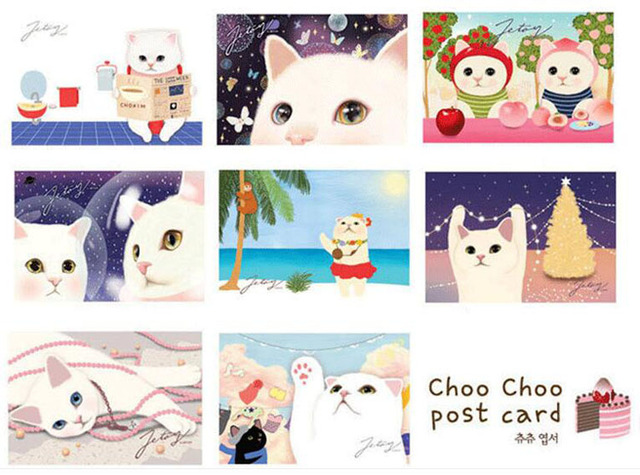 Partia 5 sztuk Vintage ślicznych kotów - kartki z życzeniami/pocztówki świąteczne (H015) - Wianko - 11