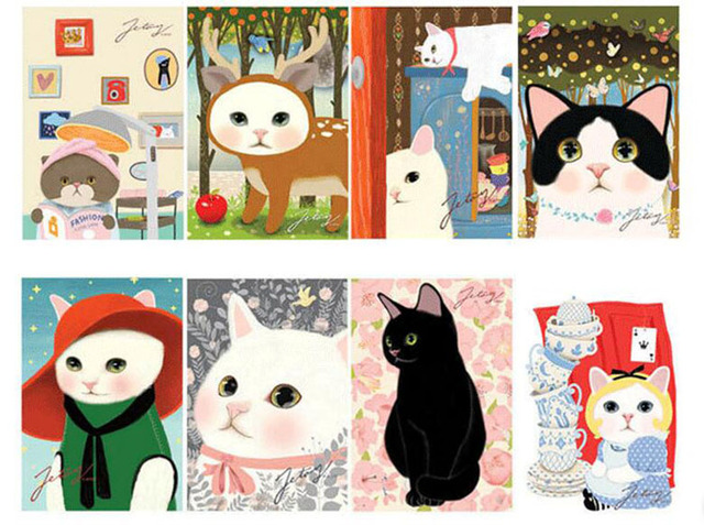 Partia 5 sztuk Vintage ślicznych kotów - kartki z życzeniami/pocztówki świąteczne (H015) - Wianko - 8
