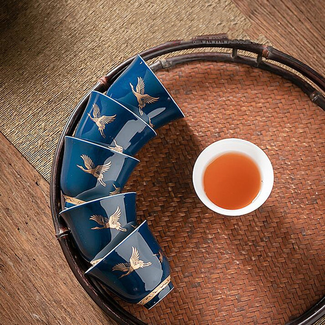 Chińska ceramiczna filiżanka do kawy 2 sztuki, ręcznie malowana porcelana z przenośnym kubkiem na wodę - zestaw naczyń do herbaty - Wianko - 5