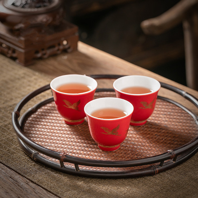 Chińska ceramiczna filiżanka do kawy 2 sztuki, ręcznie malowana porcelana z przenośnym kubkiem na wodę - zestaw naczyń do herbaty - Wianko - 6