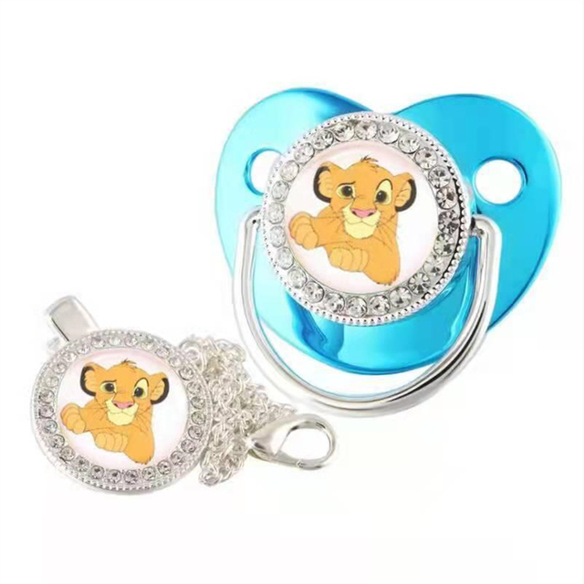 Myszka Miki - niebieski smoczek z kryształkami i klipsem Simby i Minnie Mouse - prezent dla niemowląt - Wianko - 1