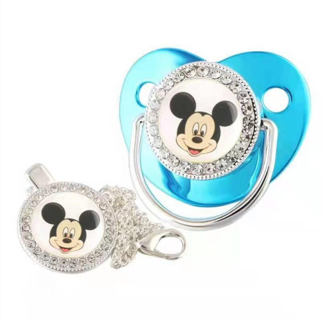 Myszka Miki - niebieski smoczek z kryształkami i klipsem Simby i Minnie Mouse - prezent dla niemowląt - Wianko - 3