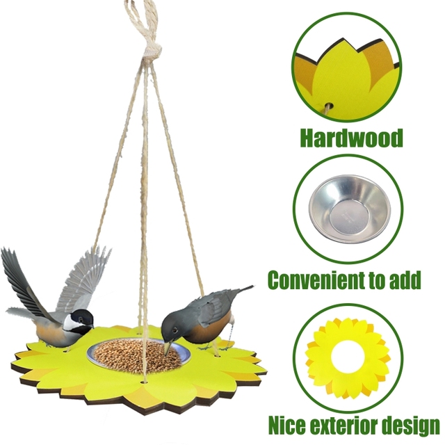 Karmnik dla ptaków na zewnątrz z drewnianą platformą i metalową miską na karmę - Wianko - 5