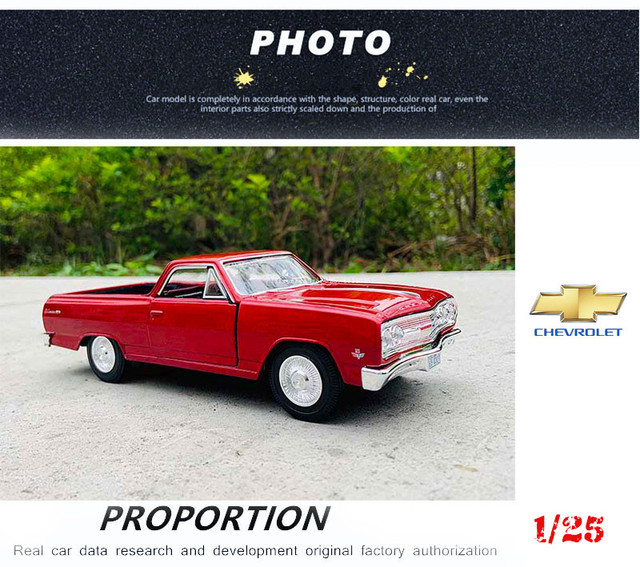 1965 Chevrolet EL CAMINO red - 1:25 scale, simulation, aluminum model, decorative craft collection, toy tools accessory - Wianko - 3