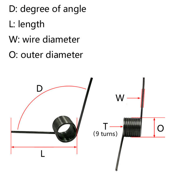 Sprężyna skrętowa 0.3mm/1.5mm/31.5mm, elastyczne cewki, 3 obroty/90°, stal 65Mn, 9 sztuk - Wianko - 1