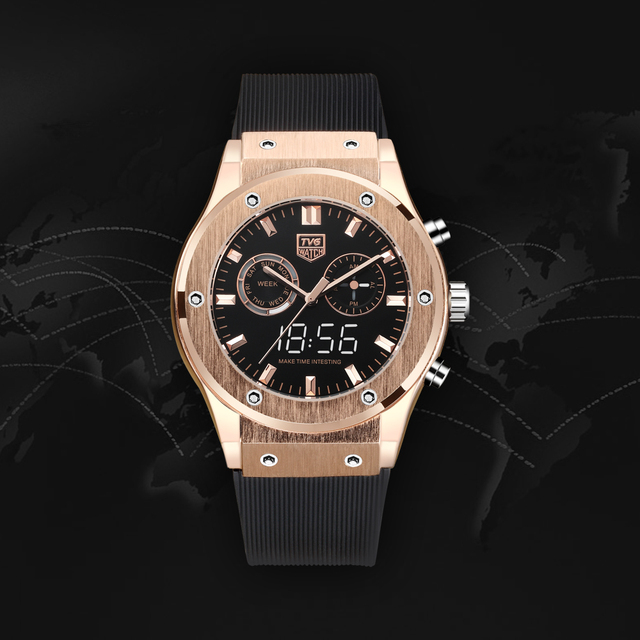 Zegarek męski wodoodporny z podwójnym wyświetlaczem, kwarcowy, koloru Rose Gold, z białym światłem Luminous, z paskiem z tworzywa PU i funkcją LED. (Ledowy męski zegarek sportowy TVG) - Wianko - 4