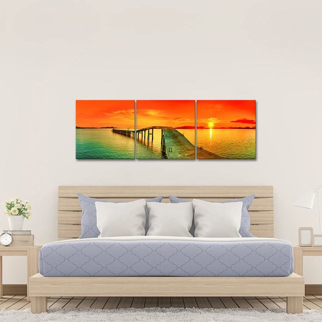 Diamentowe malarstwo ścienne Seascape - tryptyk mostu i zachodu słońca, 3 sztuki - Wianko - 3