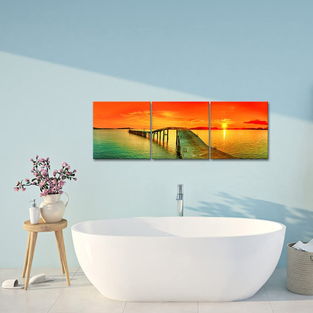 Diamentowe malarstwo ścienne Seascape - tryptyk mostu i zachodu słońca, 3 sztuki - Wianko - 4