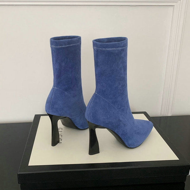 Buty damskie zamszowe na szpilce z cienkim obcasem w kolorze niebieskim - zapinane, jesień/zima 2021 - Wianko - 13
