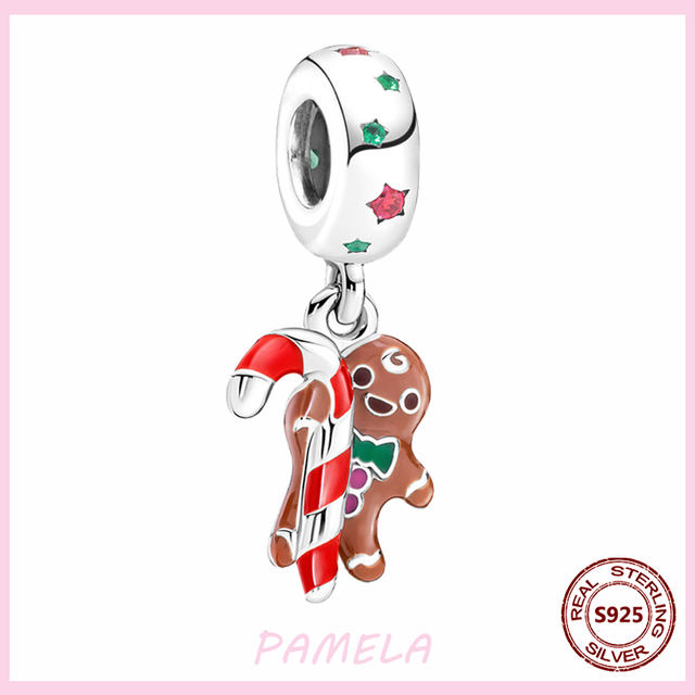 Srebrny koralik Pandora Pamela 925 łoś bożonarodzeniowy z świętym Mikołajem i urokiem śnieżynki - biżuteria DIY dla kobiet - Wianko - 3