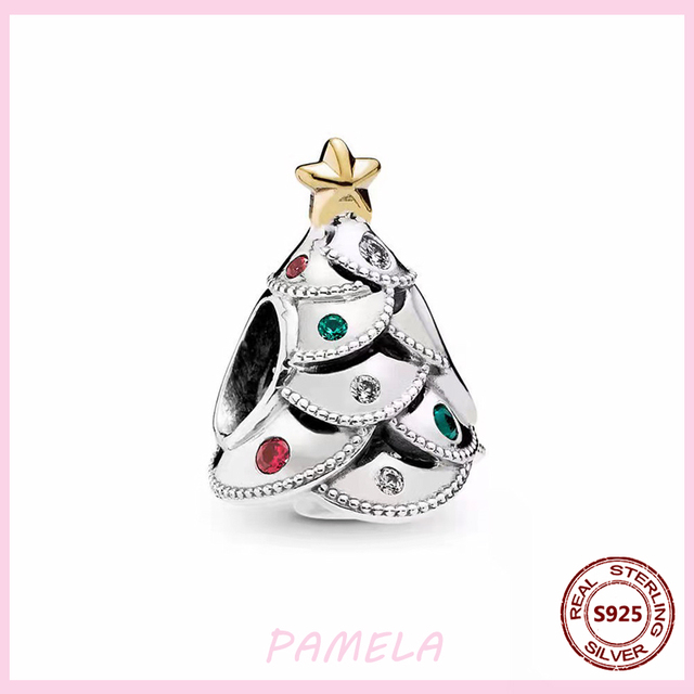 Srebrny koralik Pandora Pamela 925 łoś bożonarodzeniowy z świętym Mikołajem i urokiem śnieżynki - biżuteria DIY dla kobiet - Wianko - 10