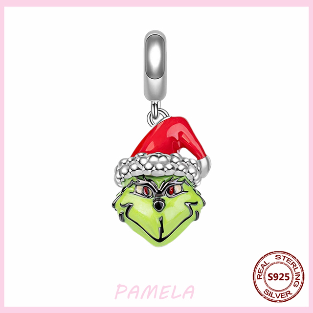 Srebrny koralik Pandora Pamela 925 łoś bożonarodzeniowy z świętym Mikołajem i urokiem śnieżynki - biżuteria DIY dla kobiet - Wianko - 2