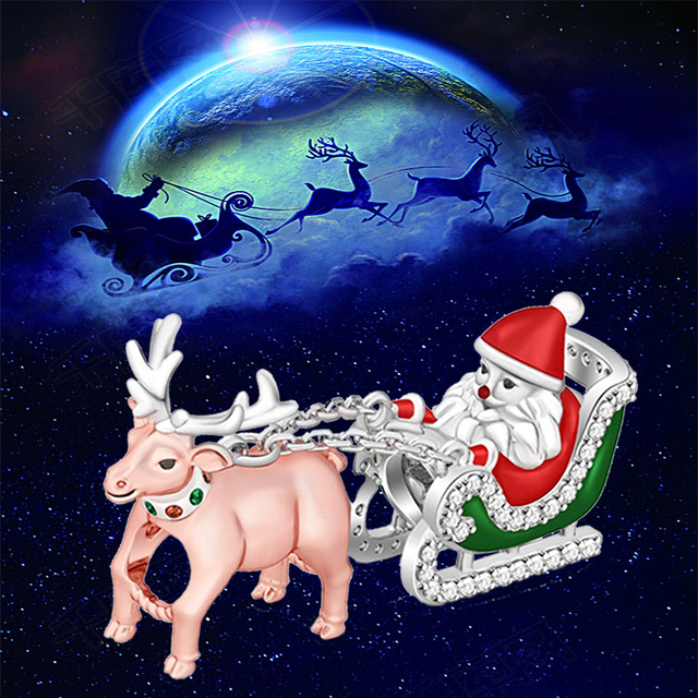 Srebrny koralik Pandora Pamela 925 łoś bożonarodzeniowy z świętym Mikołajem i urokiem śnieżynki - biżuteria DIY dla kobiet - Wianko - 1