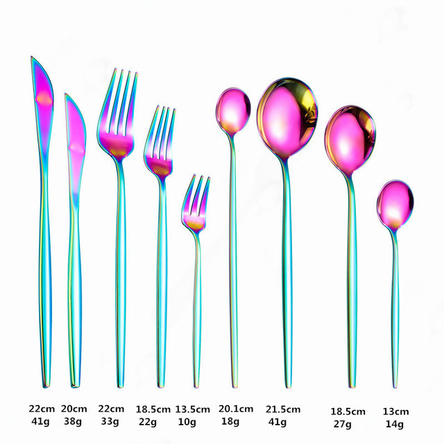 Naczynia obiadowe Rainbow: zestaw stalowej zastawy stołowej ze stali nierdzewnej - widelce, noże, łyżki, pałeczki - Wianko - 8