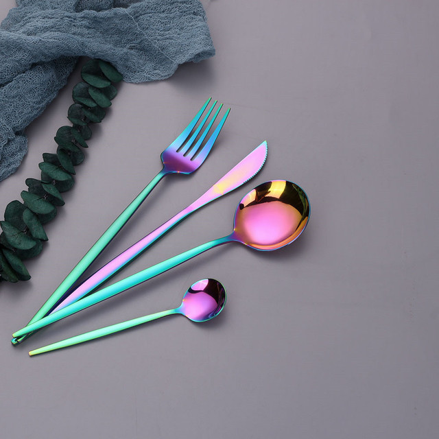Naczynia obiadowe Rainbow: zestaw stalowej zastawy stołowej ze stali nierdzewnej - widelce, noże, łyżki, pałeczki - Wianko - 10