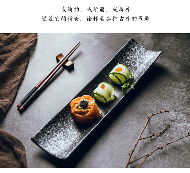 Długie japońskie naczynie sushi - prostokątny talerz, czarne, kreatywny styl, restauracyjny użytek - Wianko - 8
