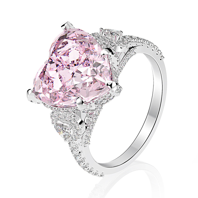 Pierścionek OEVAS z różowym sercem wysokiej jakości ze srebra 925 i diamentami - Wianko - 4