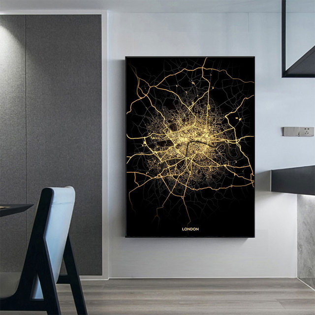 Mapa miasta paryż londyn nowy jork Nordic - plakat na płótnie i obraz na ścianę do wystroju domu - Wianko - 1