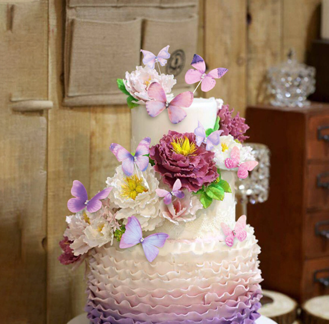 Fioletowy motyl rocznicowy - ozdoba tortu na walentynki i ślub, dekoracja do pieczenia ciasta - Wianko - 2