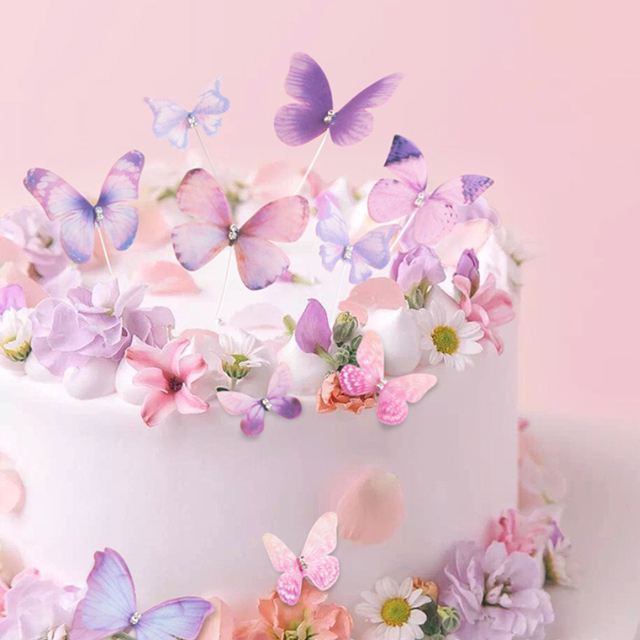Fioletowy motyl rocznicowy - ozdoba tortu na walentynki i ślub, dekoracja do pieczenia ciasta - Wianko - 1