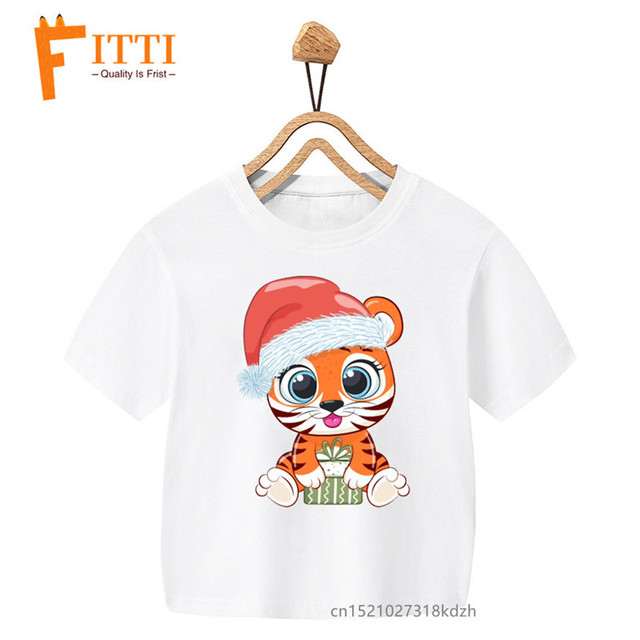 Biały T-shirt dla dziecka z nadrukiem tygrysa i dziewczynki - boże narodzenie, lato, Kawaii, zwierzęce ubrania - Wianko - 3