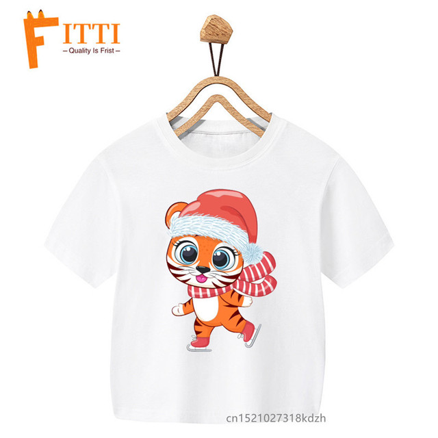 Biały T-shirt dla dziecka z nadrukiem tygrysa i dziewczynki - boże narodzenie, lato, Kawaii, zwierzęce ubrania - Wianko - 4