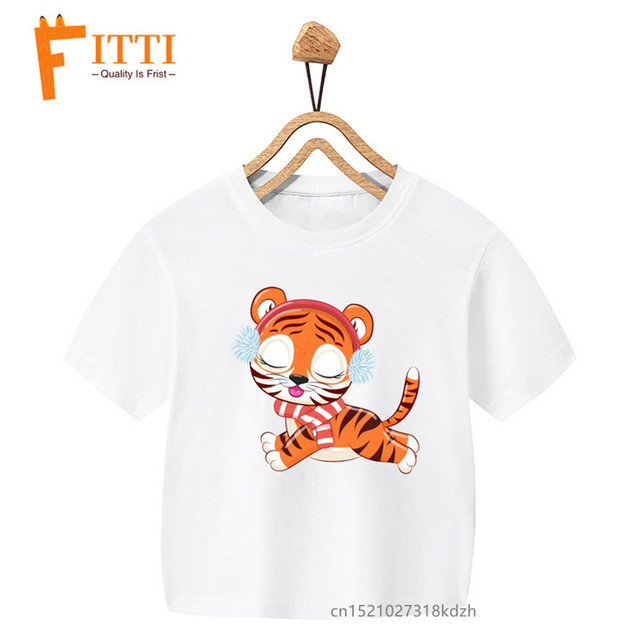 Biały T-shirt dla dziecka z nadrukiem tygrysa i dziewczynki - boże narodzenie, lato, Kawaii, zwierzęce ubrania - Wianko - 8