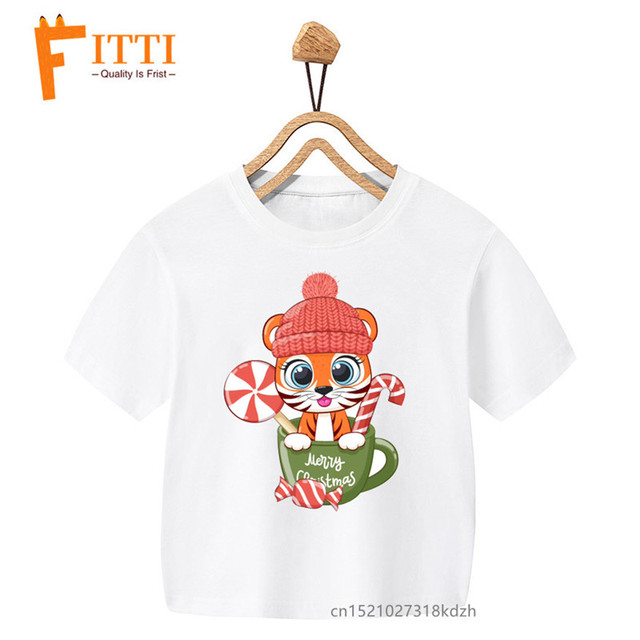 Biały T-shirt dla dziecka z nadrukiem tygrysa i dziewczynki - boże narodzenie, lato, Kawaii, zwierzęce ubrania - Wianko - 5
