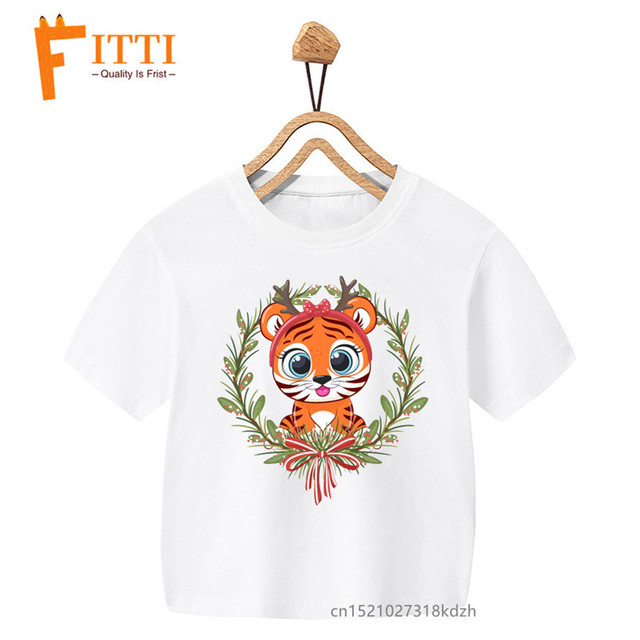 Biały T-shirt dla dziecka z nadrukiem tygrysa i dziewczynki - boże narodzenie, lato, Kawaii, zwierzęce ubrania - Wianko - 7