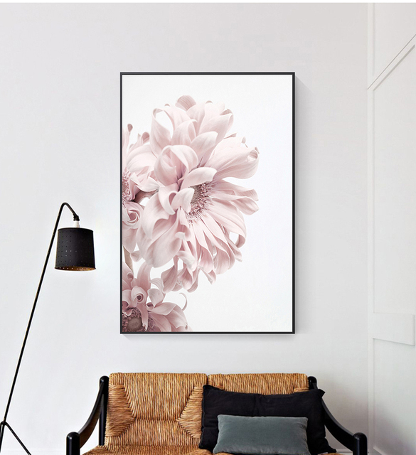 Obraz na płótnie - Skandynawski salon, sypialnia, pokój - dekoracja ściany z kwiatami - sztuka piwonii - wzór Protea - różowe płótno malarskie - Wianko - 6